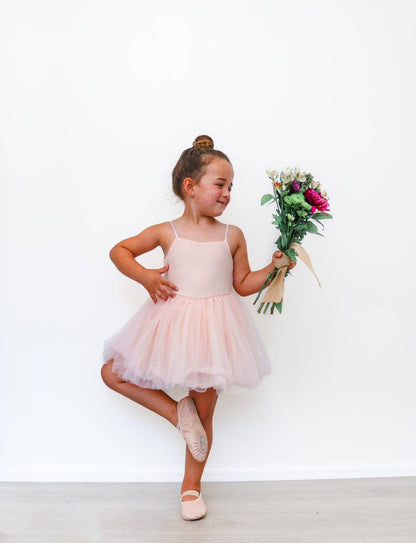 Pale pink linen & mesh twirl dress Fancy Shmancy Baby