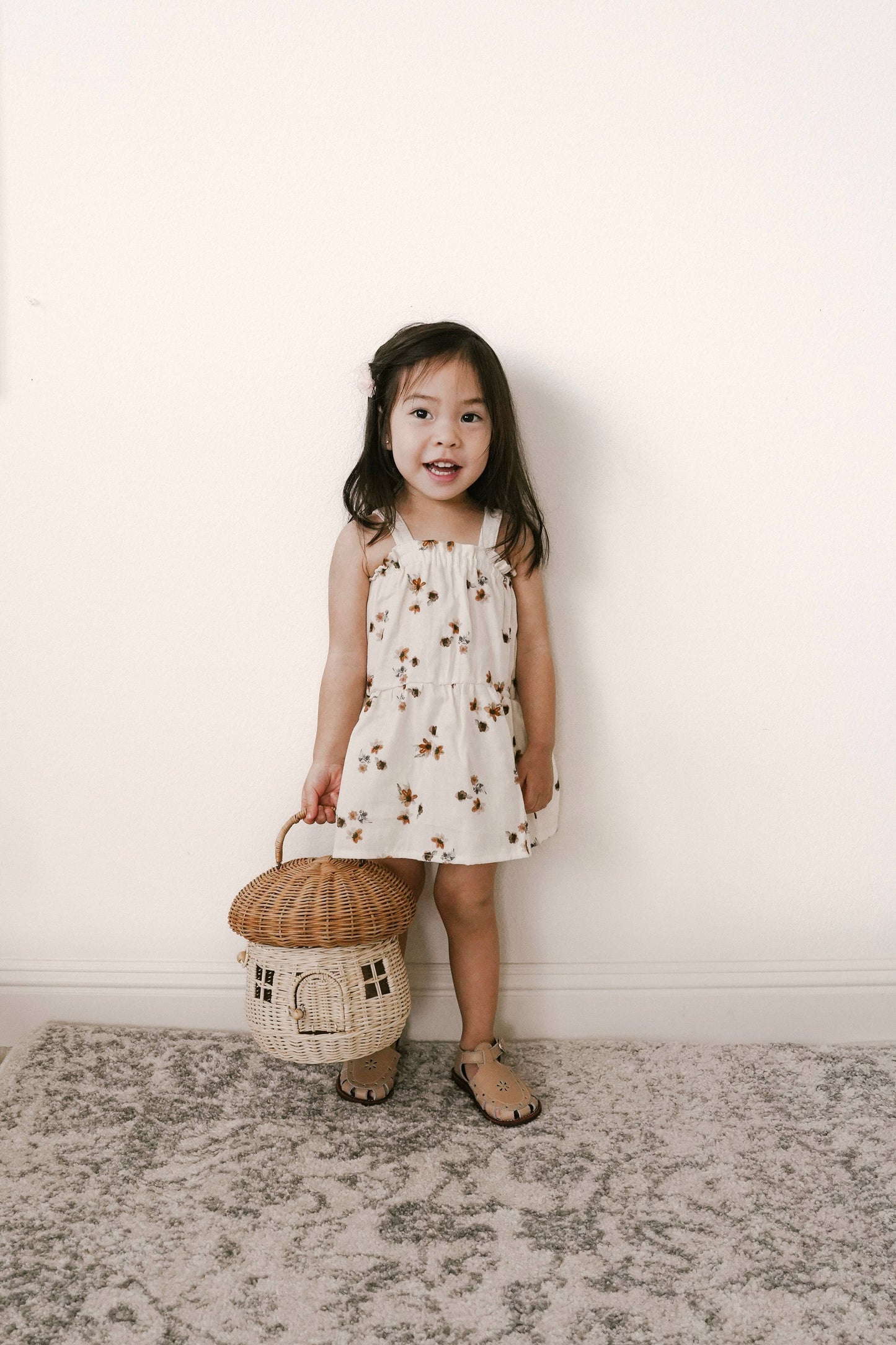 Baby dress / floral muslin - cream