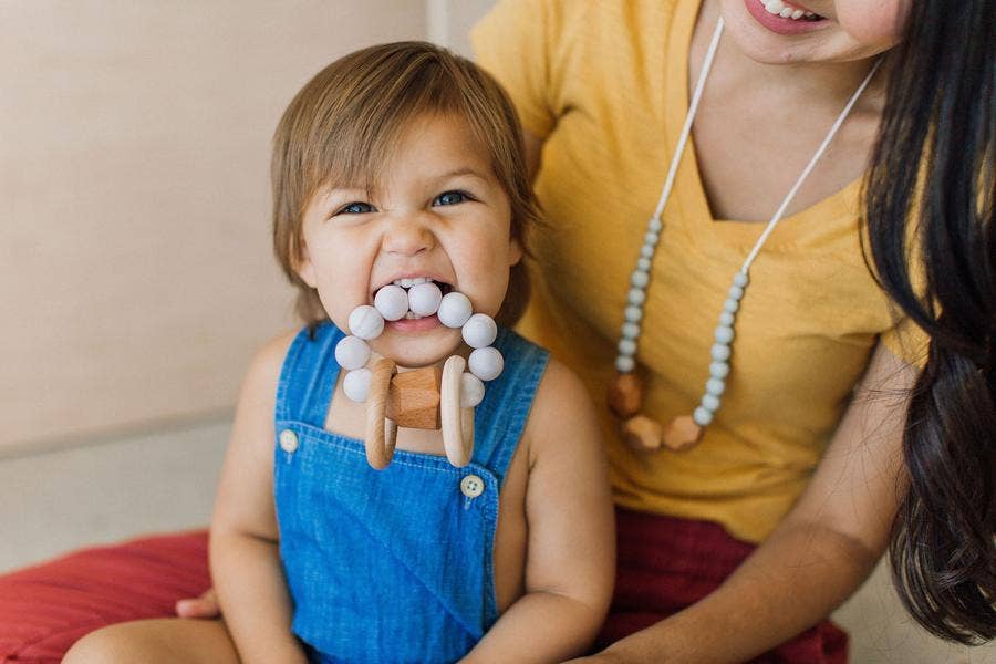 Hayes Silicone + Wood Teether Ring - Rose Quartz Chewable Charm
