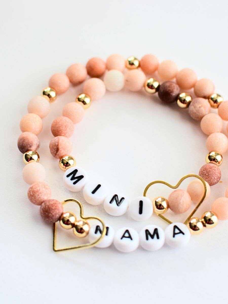 Mama MINI matching Pink beaded stretch bracelet jewelry set Two and Crew