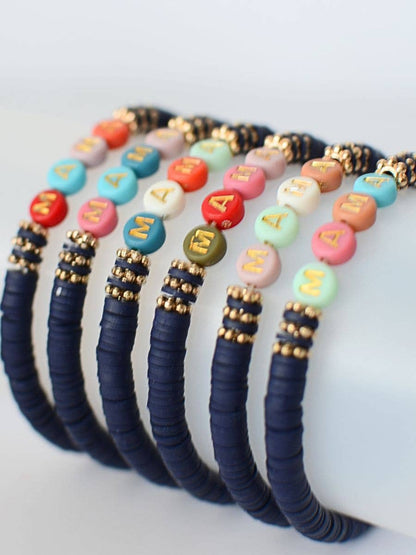 Multi Colored MAMA word beaded stretch bracelet NAVY