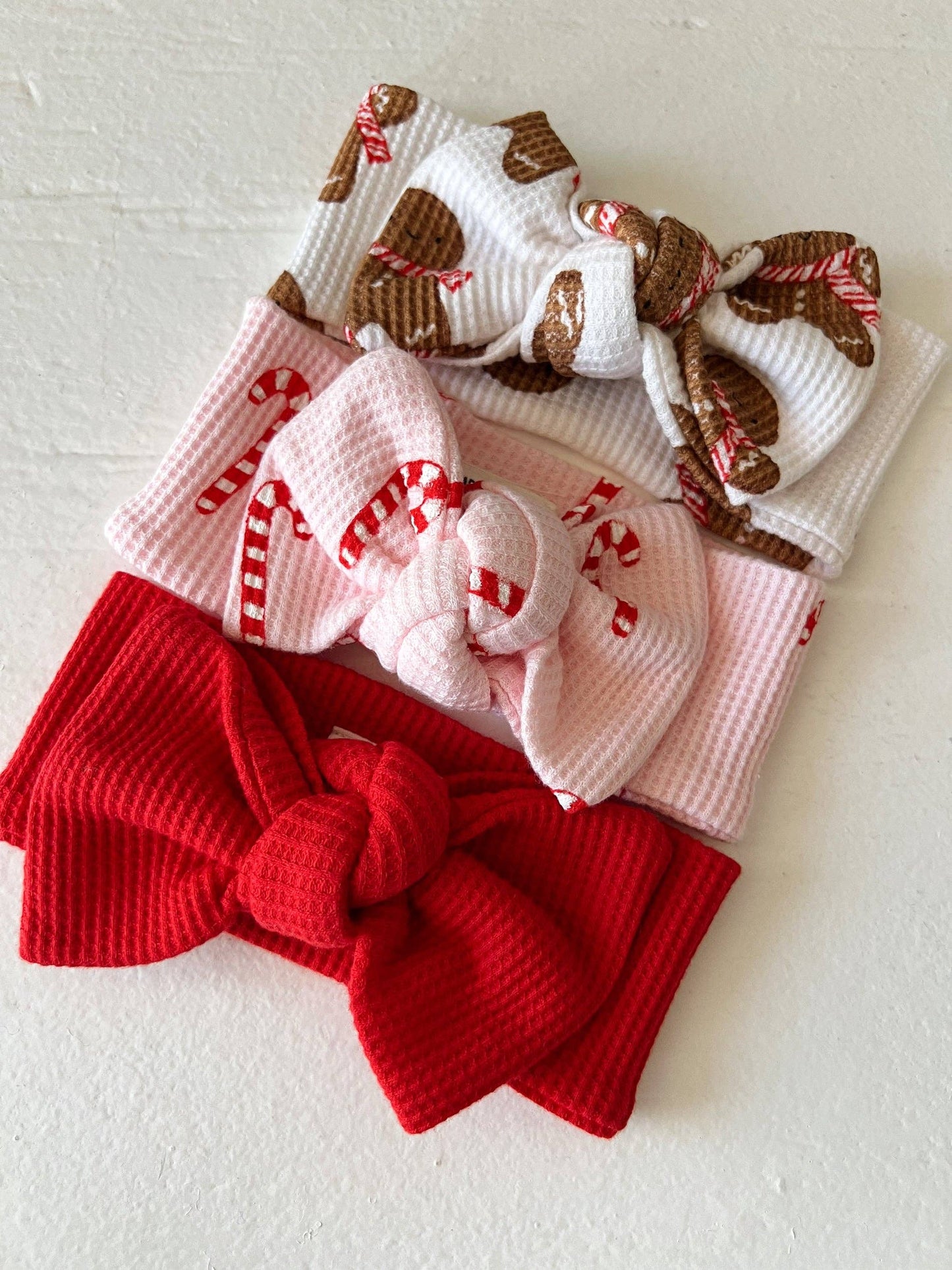 Organic Waffle Knot Bow, Pink Candy Cane