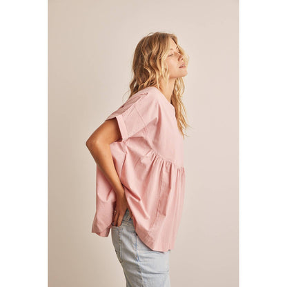 OVERSIZED COTTON POPLIN TUNIC TOP WITH RUFFLED HEM