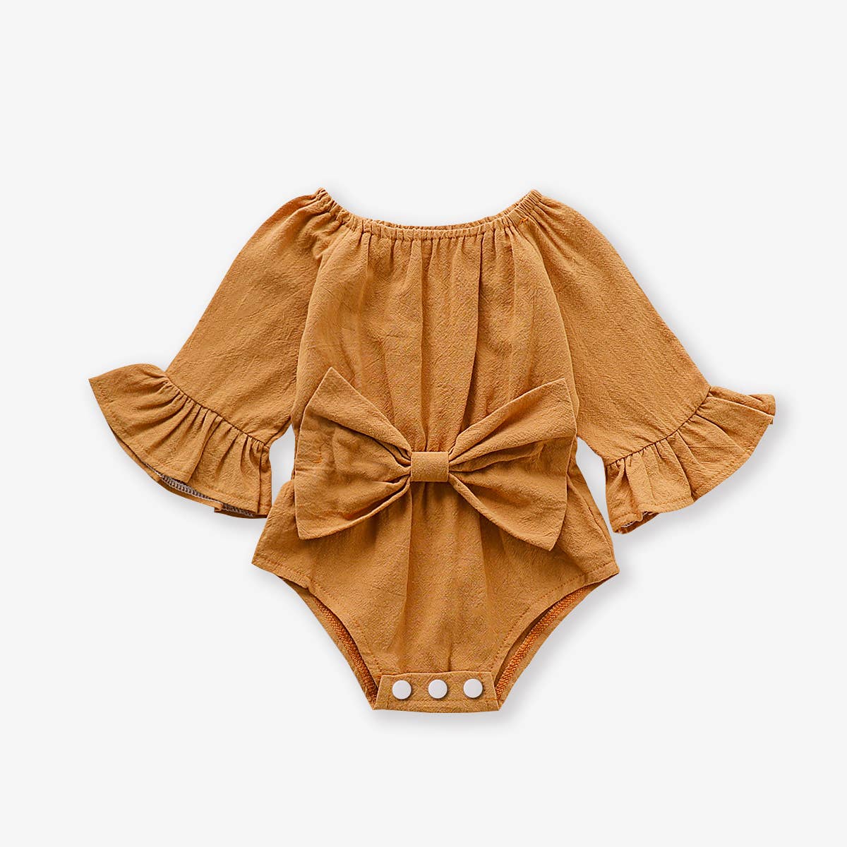 Solid Bowknot Decor Long-sleeve Baby Romper