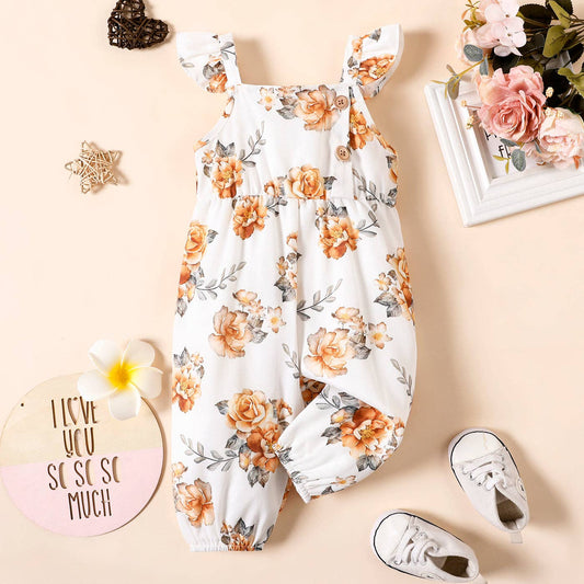 Floral-print Sleeveless Ruffle Jumpsuit