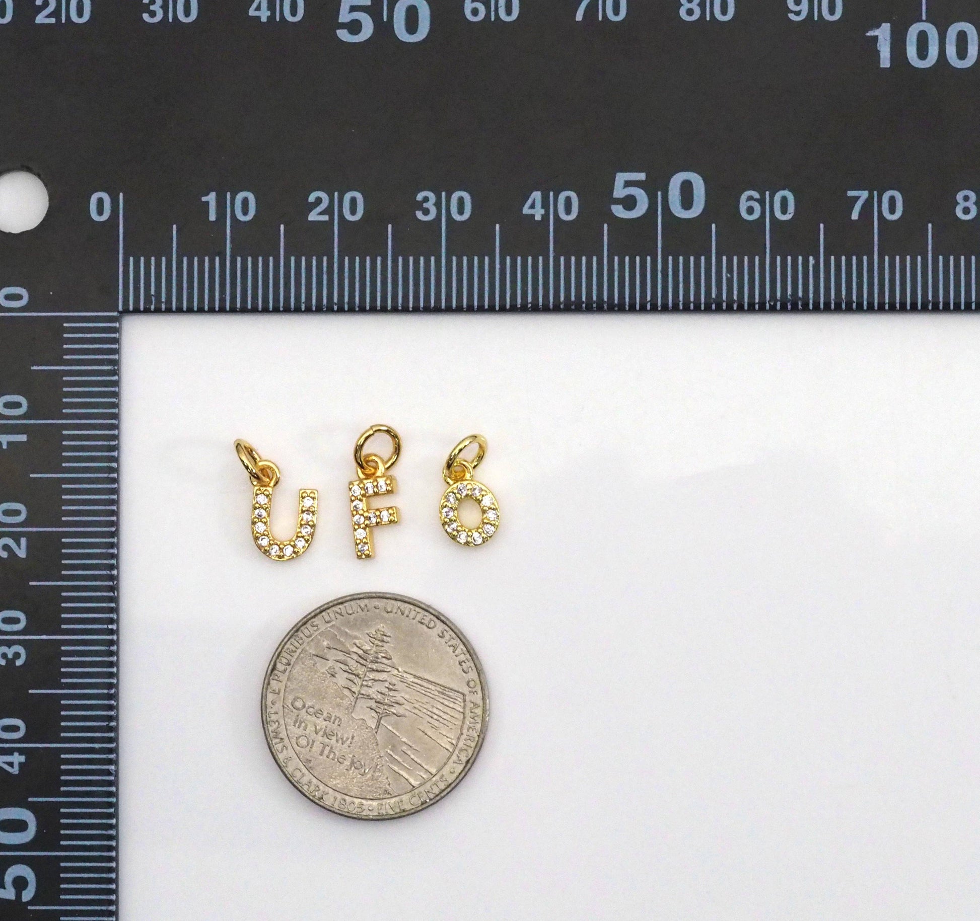 Gold CZ Initial Charm, Alphabet Name Letter Charm BestBeads&Beyond