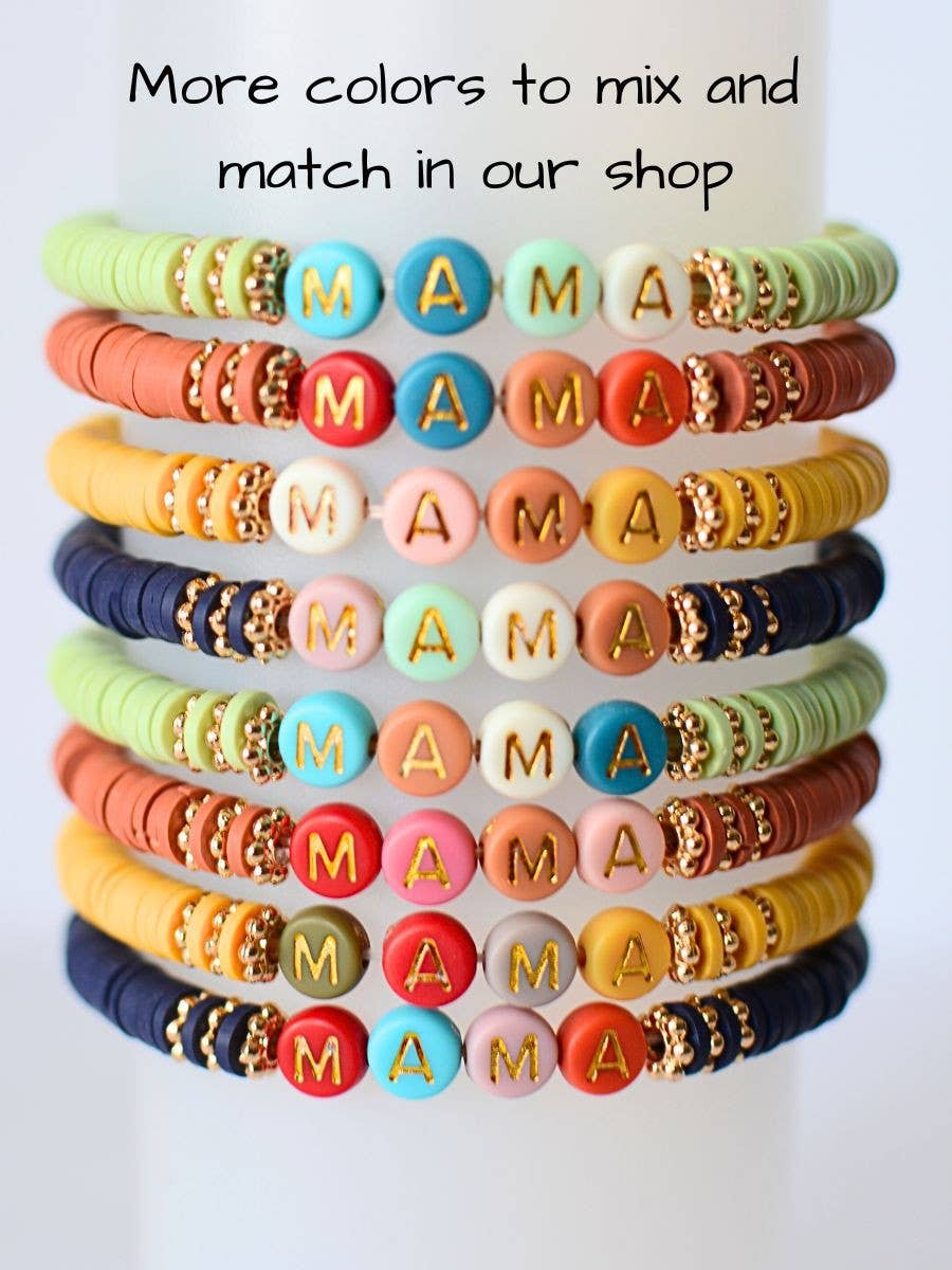 Multi Colored MAMA word beaded stretch bracelet NAVY