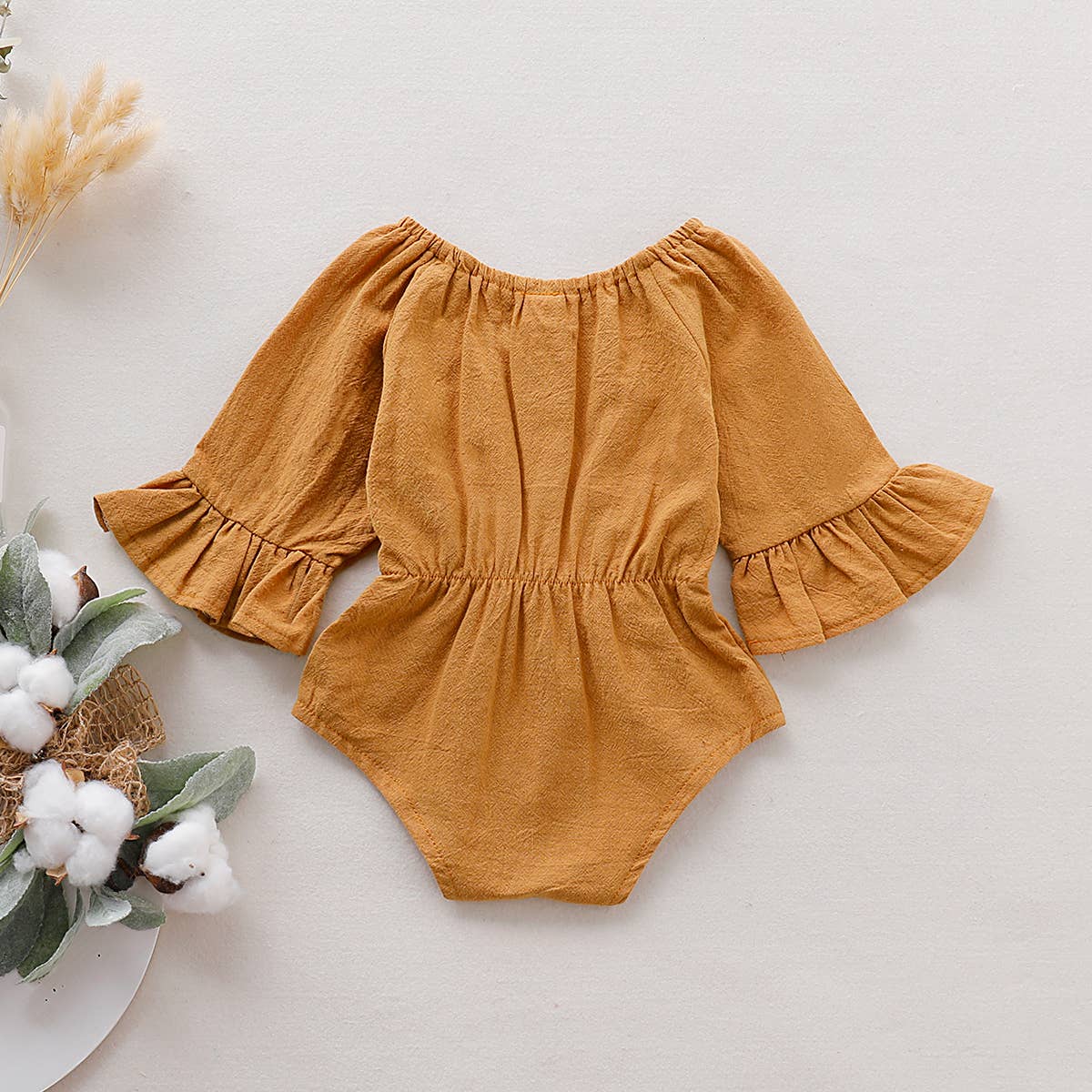 Solid Bowknot Decor Long-sleeve Baby Romper