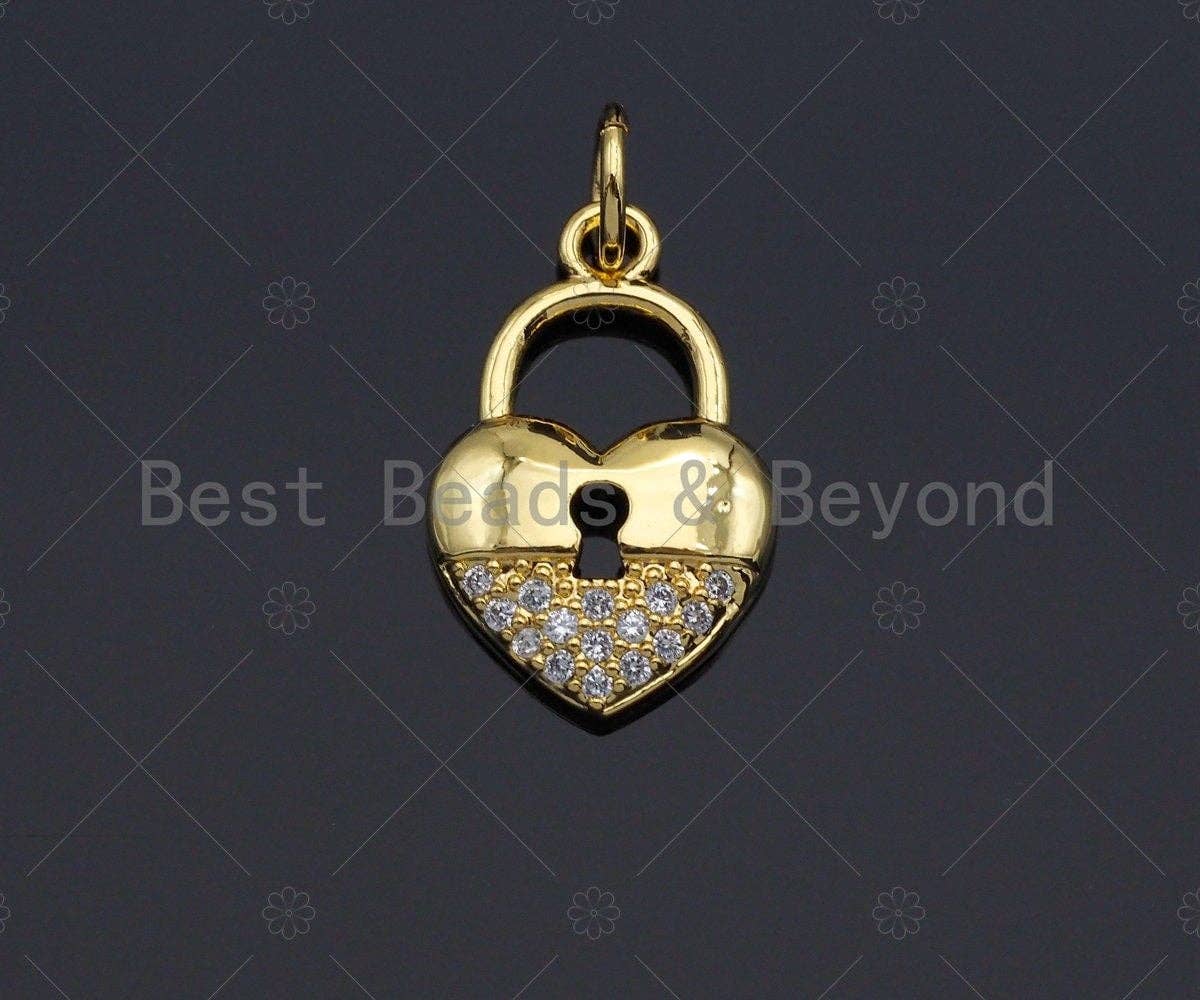 CZ Micro Pave Heart Lock Pendant BestBeads&Beyond