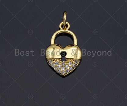 CZ Micro Pave Heart Lock Pendant BestBeads&Beyond