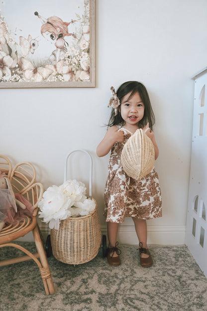 Baby linen dress / floral tan