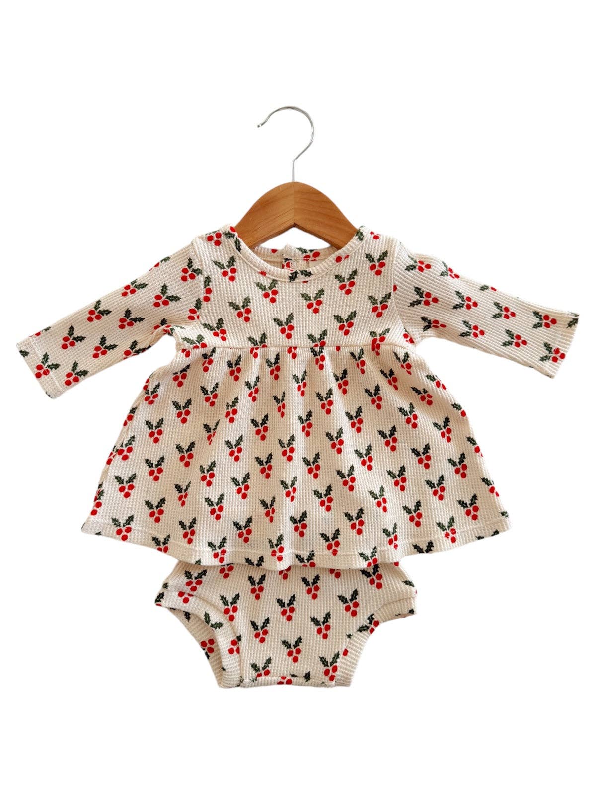 Organic Waffle Simple Dress & Bloomer, Holly SpearmintLOVE