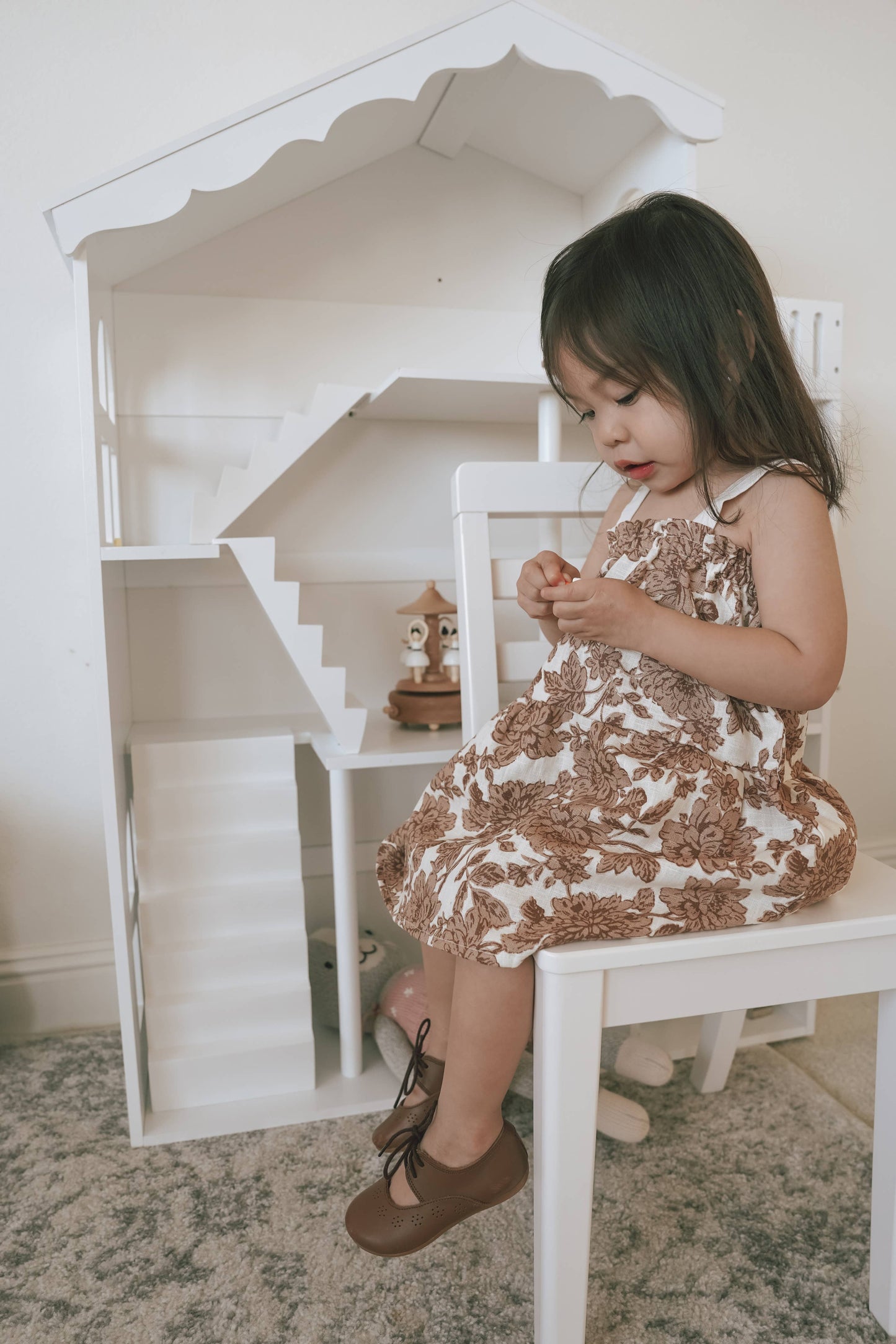 Baby linen dress / floral tan