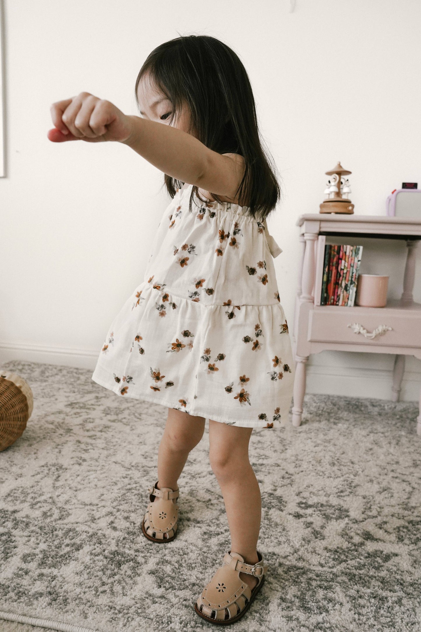 Baby dress / floral muslin - cream