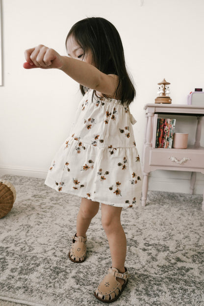 Baby dress / floral muslin - cream