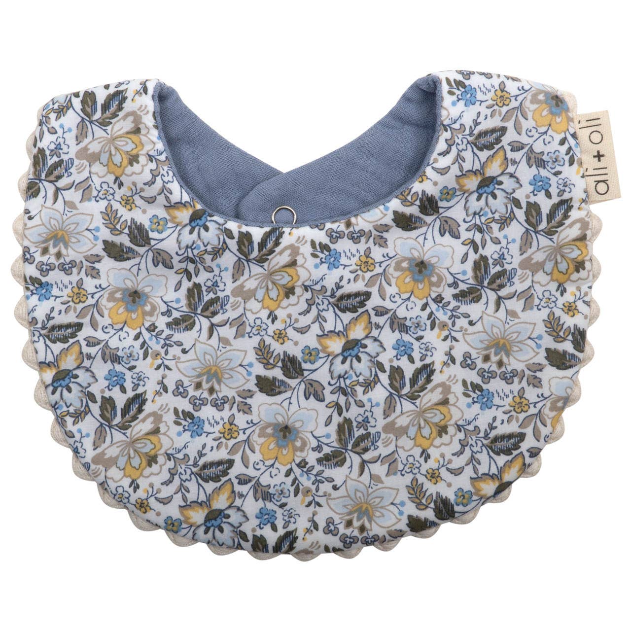 Muslin Cotton Reversable Baby Bib (Blue/Flowers)