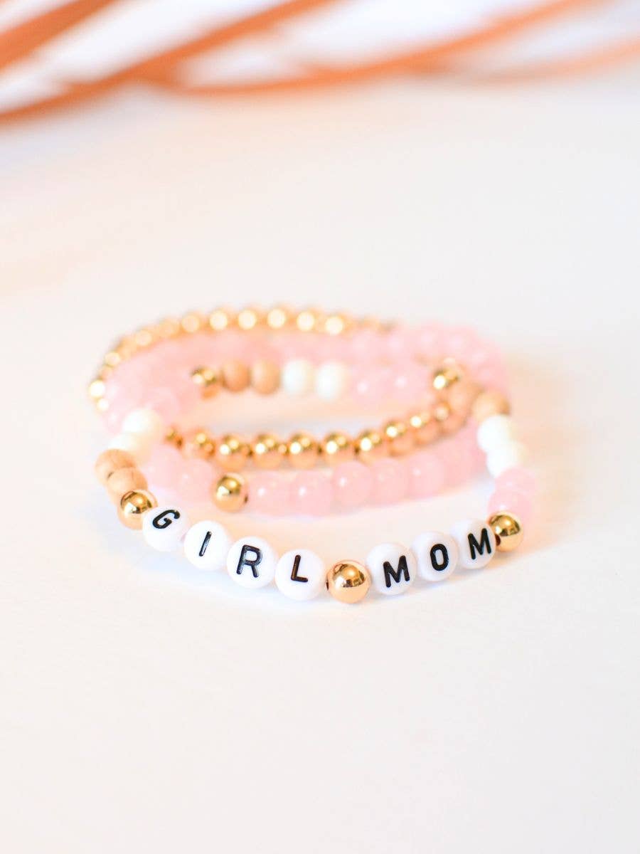 GIRL MOM Pink & Gold Bracelet Set Two and Crew