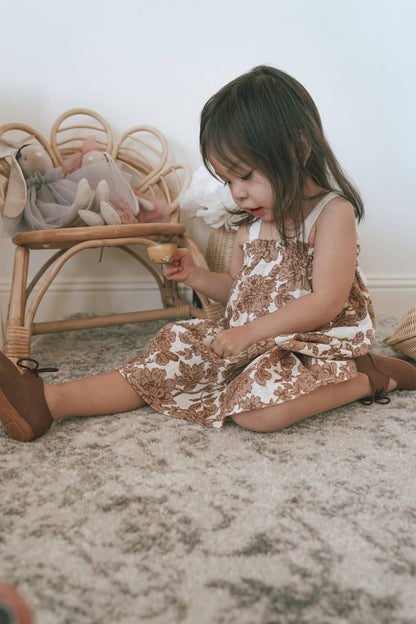 Baby linen dress / floral tan