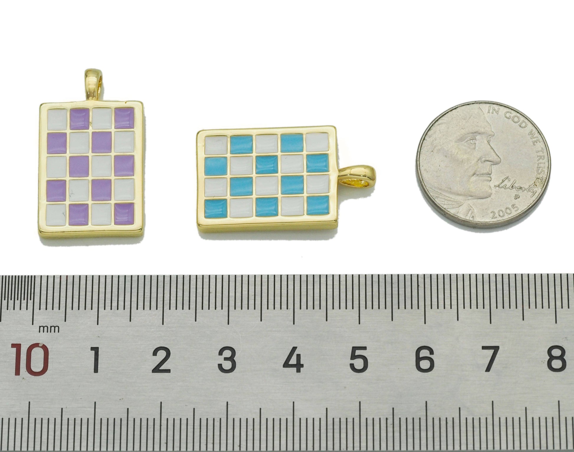 Enamel Checkboard Rectangle Pendant, Sku#F1517 BestBeads&Beyond