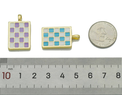 Enamel Checkboard Rectangle Pendant, Sku#F1517 BestBeads&Beyond