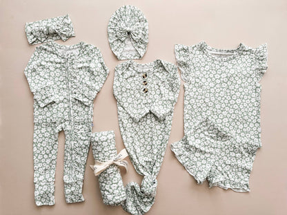 Knotted Baby Gown - Sage Ditsy Floral