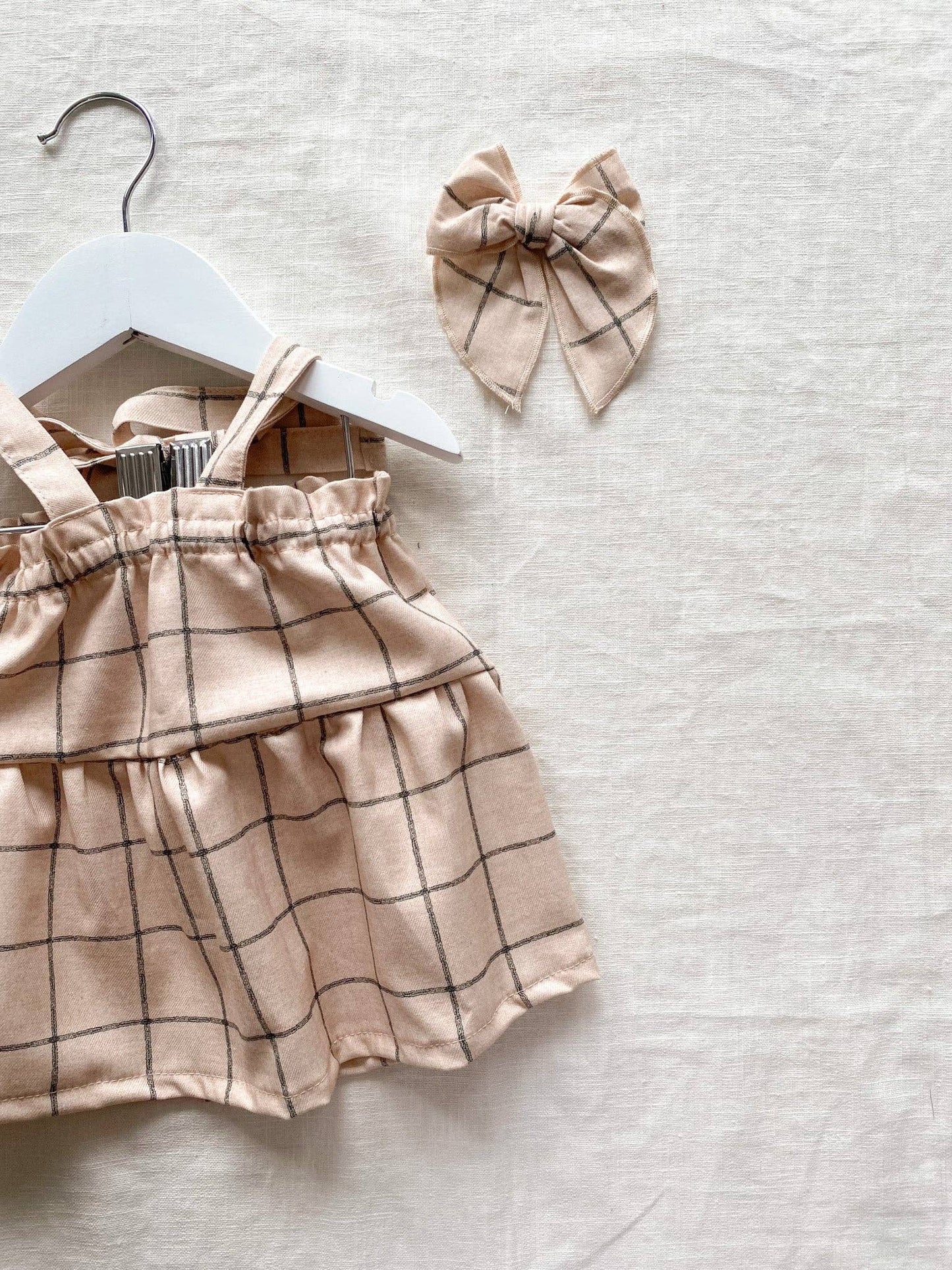 Baby cotton dress / pastel plaid - powder