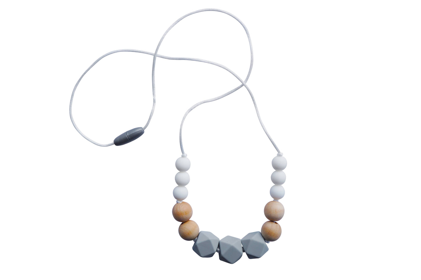 Silicone and Wood Teething Necklace Tiny Teethers Light Grey