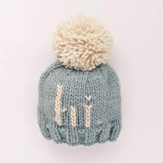 Hi. Surf Blue Hand Knit Beanie Hat Huggalugs